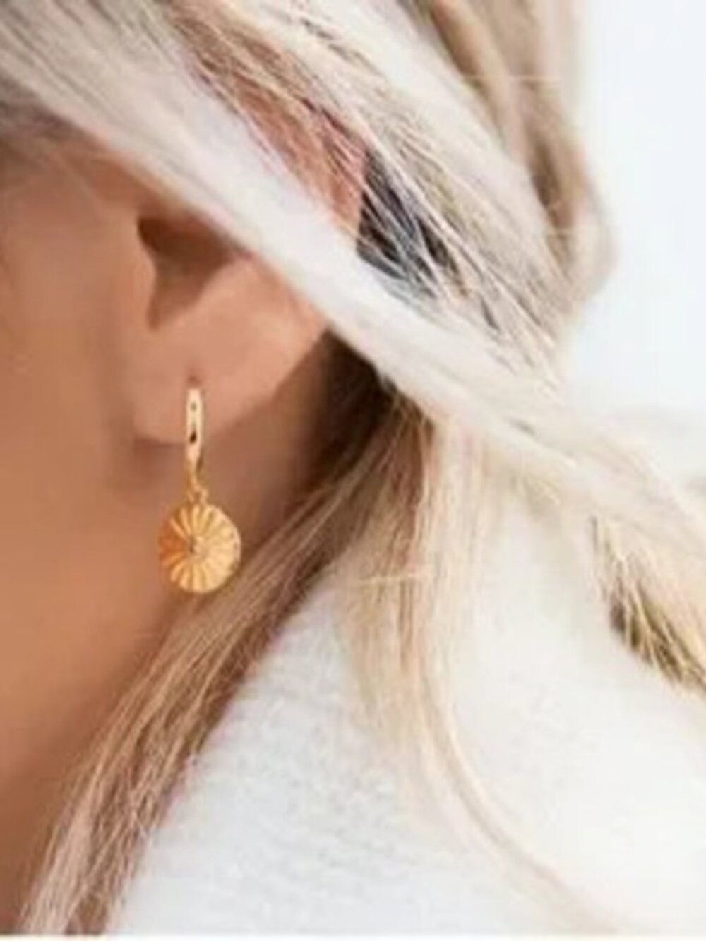 Gold 14k Gold Plated Disc CZ Huggie Hoop Earrings